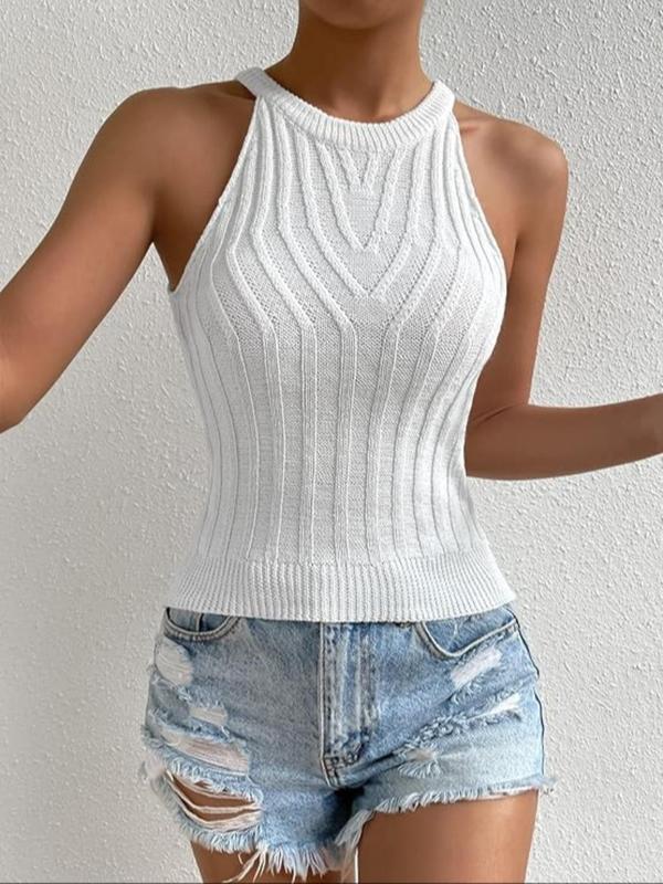 Women's Plain Round Neck Sweater Vest, Casual Solid Sleeveless Crew Neck Knit Top for Summer, Ladies Clothes for Daily Wear